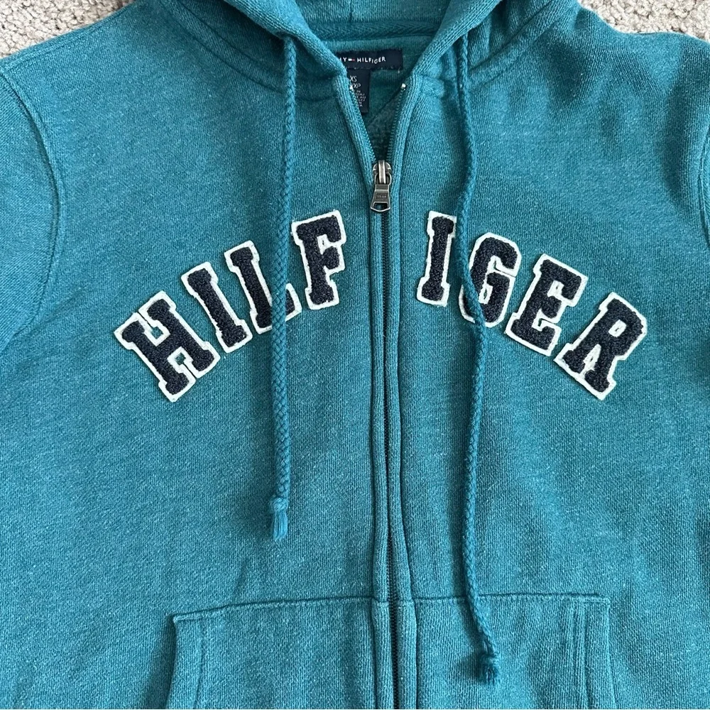 Tommy Hilfiger Zip Up Sweater Jacket Turquoise Womens XS